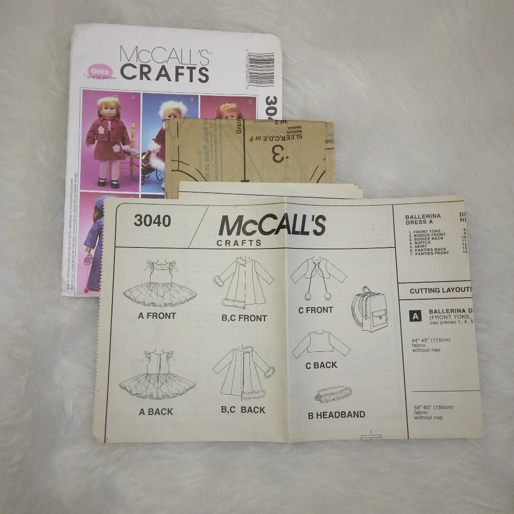 MCCALL'S 3040 wardrobe for American Girl Doll,  Gotz, and other 18 inch …